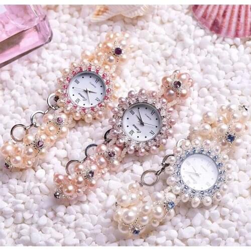 Small Watches Womens Bracelet Mini-fashion Quartz Waterproof Zircon Simple Natural Pearl Bracelet List