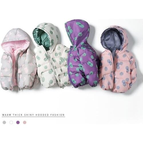 Toddler Kids Down Jackets Winter New Arrival Baby Cute Thick Warm Coats Dots Letter Print Hooded Zipper Jacket for Boys Girls