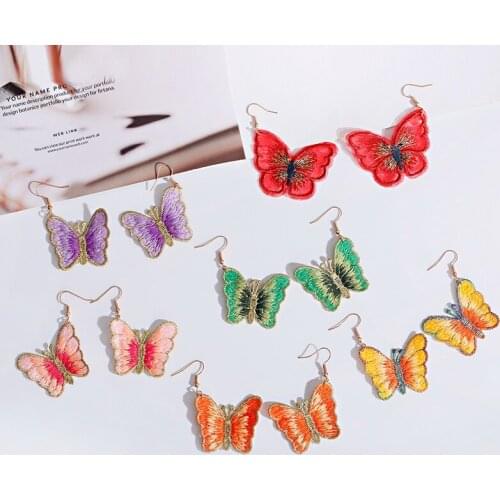 Fashion Butterfly Fabric Earrings Oorbellen Summer Sweet Drop Earing For Woman Statement Best Jewelry Gifts