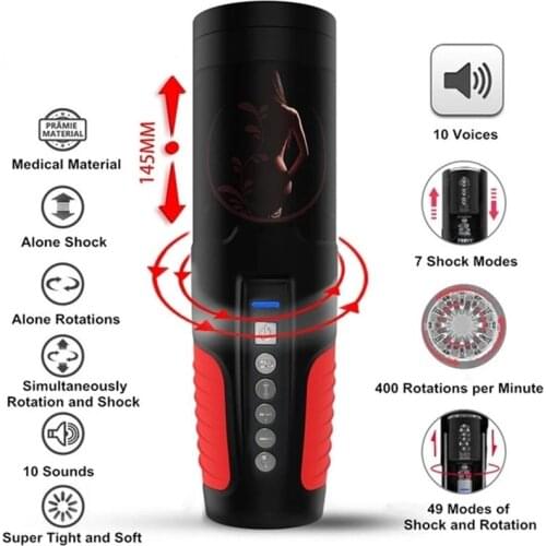 Intelligent voice male masturbator electric rotating telescopic blow job deep throat airplane cup adult product mens sex toy