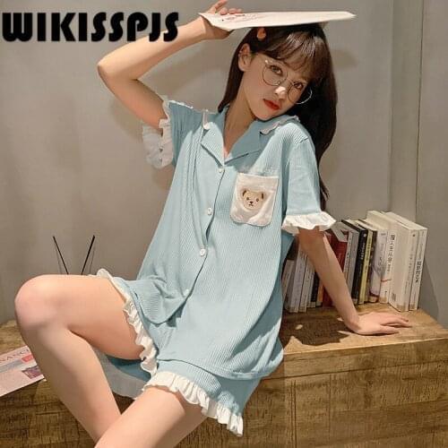 WIKISSPJS 2021 Summer New Sweet Home Clothes Comfortable Short Sleeve Womens Pajamas Kawaii Pajama Pajamas for Teen Girls