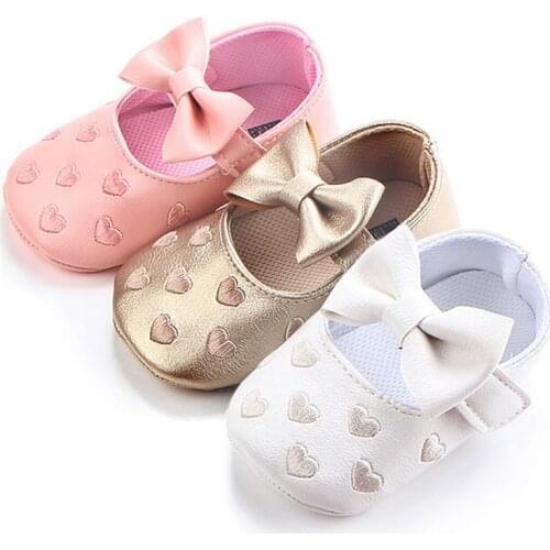 Big bow embroidery love pu leather baby girl shoes non-slip soft soled footwear for newborn crib shoes toddler girls shoes