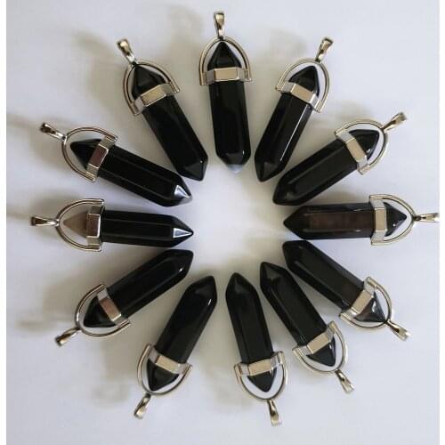 Wholesale 24pcs/lot trendy natural Black Onyx stones bullet shape point Chakra charms pendants for jewelry making