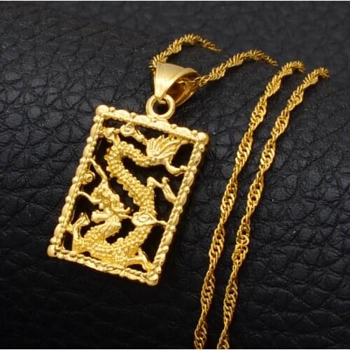 Anniyo Auspicious Dragon Pendant Neckalces for Women Girls Gold Color Jewelry Jewellery Chinese Style #010709