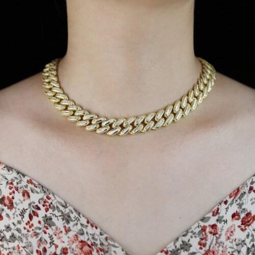Iced Out Cuban Link Chain Necklace Bling Chains Choker Necklace Women Jewellery Girls Neck Chocker Luxury Hip Hop Jewelry 2020