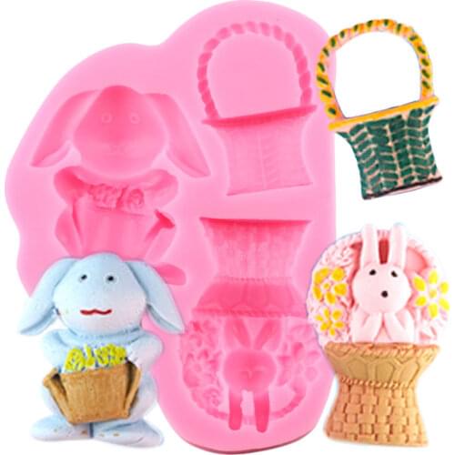 Easter Rabbit Flower Basket Silicone Molds Fondant Chocolate Gumpaste Mould Cake Decorating Tools Candy Polymer Clay Moulds