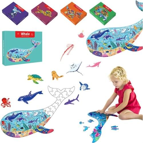Animal Shape Puzzle Montessori Toy Boxed Elephant Whale Animal Shape Paper Puzzle Thinking Training Educational Toy For Children