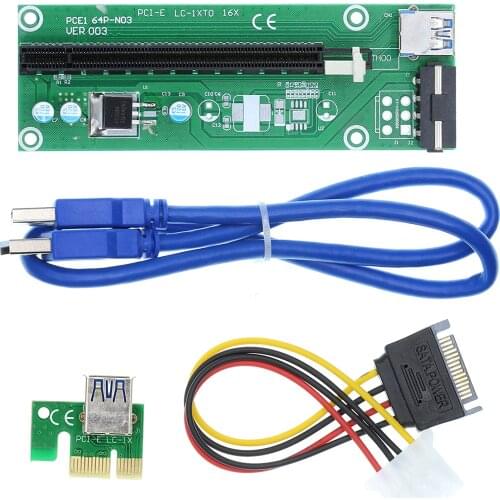 VER 003 USB 3.0 PCI-E Riser Express 1X 4x 8x 16x Extender Riser Adapter Card SATA 15pin Male to 4pin Power Cable For BTC Miner
