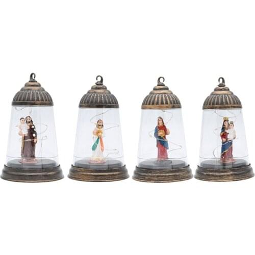 Christmas Lamp Shape Ornament Jesus Statue LED Light Hanging Lantern Decoration