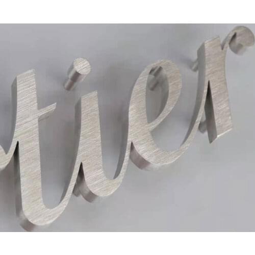 Retail Classic Metal Signs Letters Cut Solid Letters brushed SUS Advertising Pin-mounted Signage Café Shop Store Decoration
