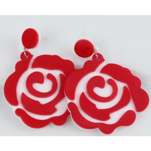 New Fashion Matte Red Rose Flowers Earrings For Women Girls Geometric Big Flower Dangle Earrings Pendant Party Jewelry Gifts