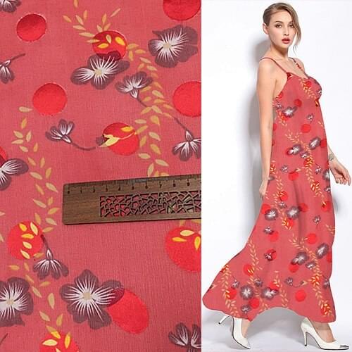 Plant design floral and leaves print on red silk burnt-out silk fabric,SBO061