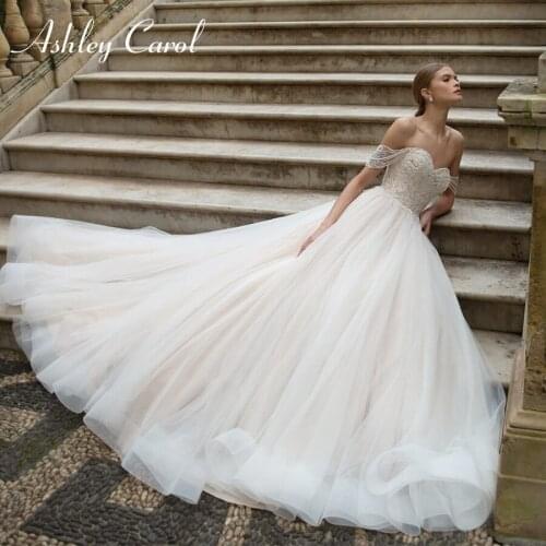 Ashley Carol A-Line Wedding Dress 2021 Chic Beaded Appliques Lace Up Cap Sleeve Sweetheart Princess Bridal Gown Vestido De Noiva