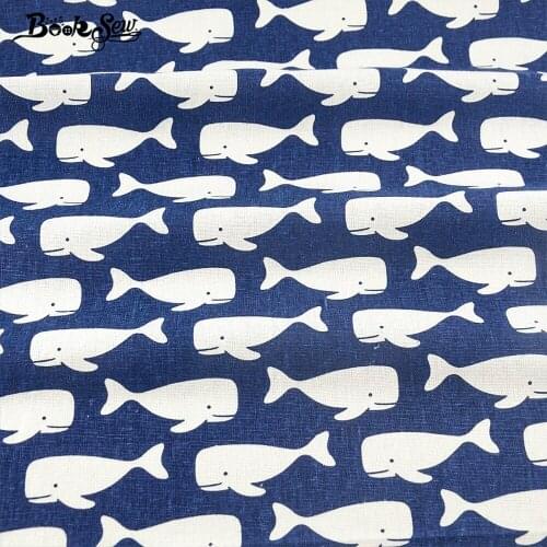 Booksew Sewing Material Dark Blue Cotton Linen Fabric For Tablecloth Pillow Bag Curtain Cushion Zakka Whale Design Home Textile