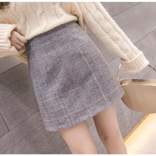New Women Autumn Winter Chic Thicken Woolen Skirt Hight Waist Skirts Fashion Female Warmth Wool Mini Plaid Spring Popular Skirt
