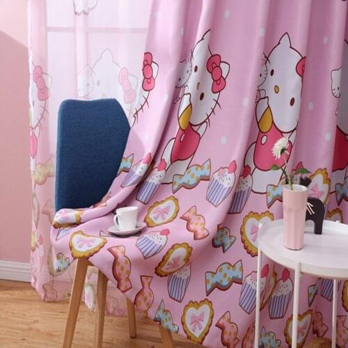 Pink Kawaii Cartoon Cat Nursery Curtains for Girl Kids Children Room Bedroom Cute Blackout Curtain Drapes for Living Room