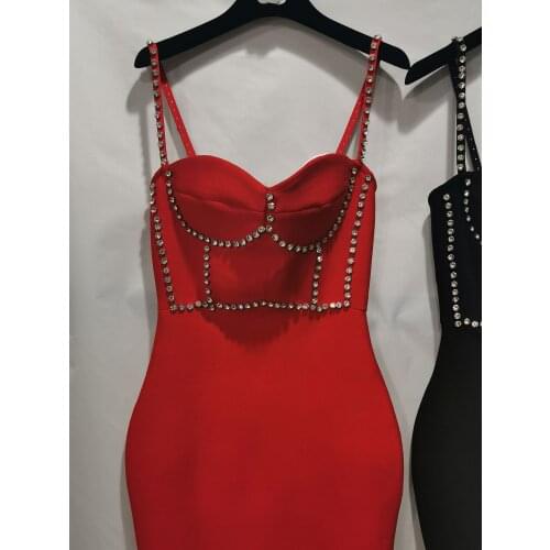 2021 New Summer Women red black straps diamonds Bandage mini Dresses Bodycon Sexy Evening Dress Vestidos wholesale dropship