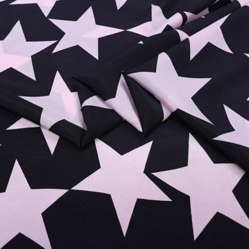 1 Meter X 1.14 Meter Fashion Stars Print Black Pure Natural Silk Fabric CDC Crepe De Chine Dress Diy Telas Tissue