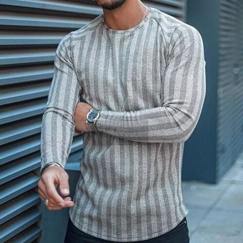 2021 Fashion Pullover Casual Striped T-shirt For Male Fitness Long Sleeve T Shirts Mens Slim Clothes O Neck Tees Tops t shirt