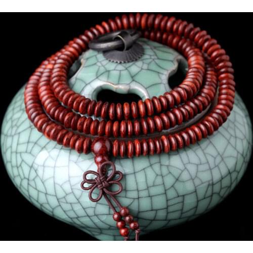 3x6mmTibetan Buddhism 216 Lobular Red Sandalwood Beads Mala