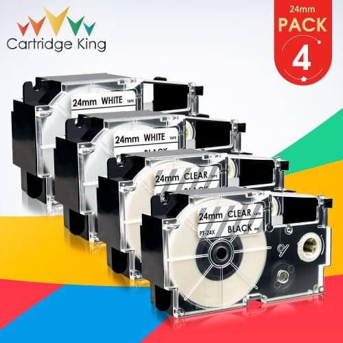 4PK Black on White XR-24WE XR-24X 24mm Cassette Label Tape for Casio KL-G2 CWL300 KL430 KL8100 KL8200 KLC500 EZ Label Printers