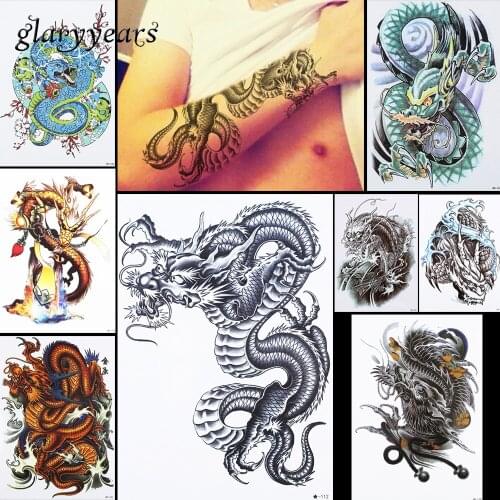 8 Pieces Dragon Pattern Design Temporary Tattoo Sticker Women Men Shoulder Body Art Flower Wave Waterproof Tattoo Sticker HB#36