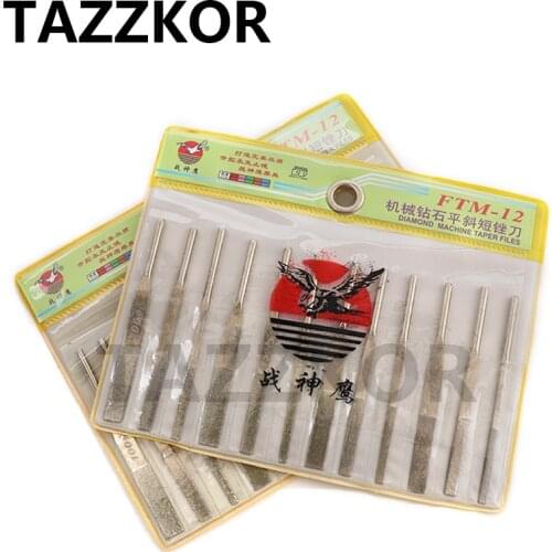 Diamond Grit Assorted Diamond File Shank 3mm TAZZKOR Mini Rasp Needle Repair Grinding For Jade Wood Glass HSS Polish Tool 12 Set