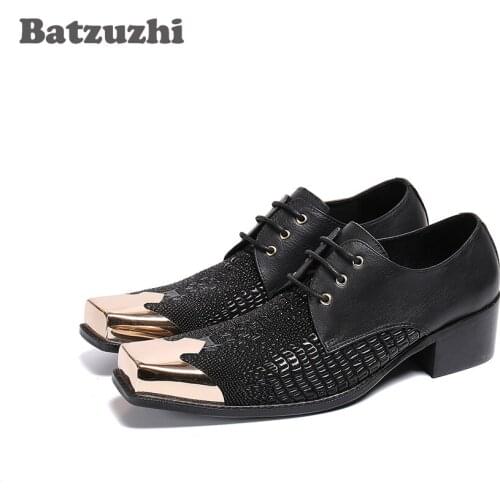 Batzuzhi Fashion Square Toe Men Dress Shoes Black Genuine Leather Shoes Men Business Shoes zapatos hombre, Big Sizes US5-US12