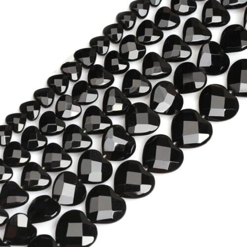 10-16mm Natural Faceted Heart Shape Black Agates Beads For Jewelry Making Beads Bracelets 15inch Needlework DIY Beads Trinket