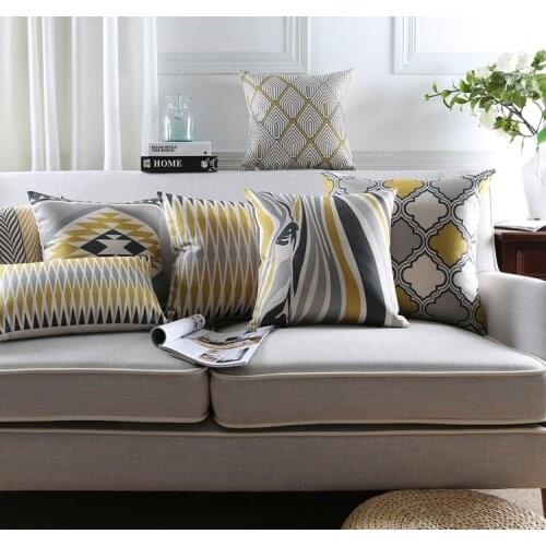 Nordic Style Geometric Decorative Sofa Throw Pillowcase Yellow Grey Zebra Floral Printed Cushion Cover Almofadas Cojines