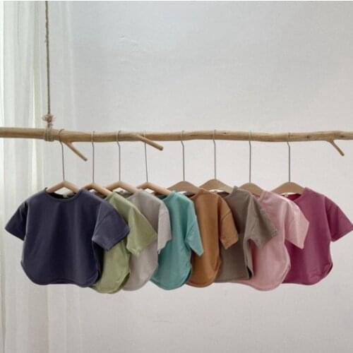 New Summer Korean Style Unisex Kids Candy Color Solid Color T-shirts Pure Color Casual Tops Toddlers Children Vest Tees