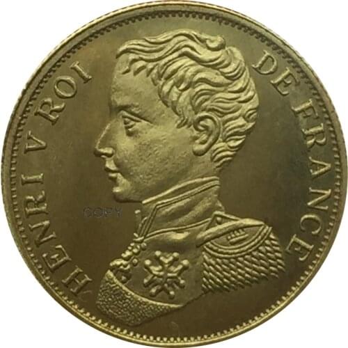 France 1832 HENRI V ROI DE 1 Francs Gold Coin Brass Metal Copy Coin