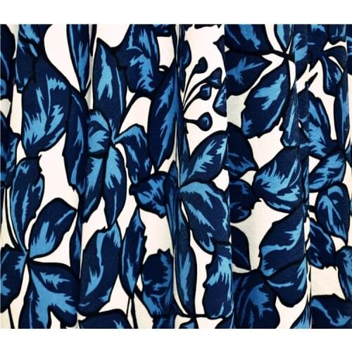 Beautiful leaves white bottom blue digital print tinned fashion fabric small coat dress cheongsam/1m