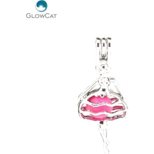 L541 5pcs/lot Bright Silver lovely dancing girl Pearl Beads Cage Pendant Locket Fairytale Party Essential Oil Diffuser
