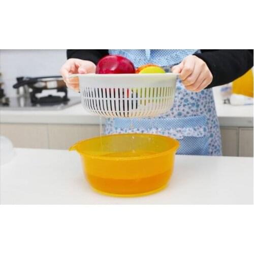 1PC Multi-functional Drain Basket Plastic Double Layer Vegetable Washing Basket Portable Kitchen Fruit Basket Box OK 0679