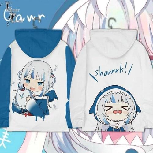 VTuber Gawr Gura 3D Printing Men/Women Autumn Fashion Zipper Sherpa Jacket Fleece Outwear Sport Coat Japan Harajuku Plus Size