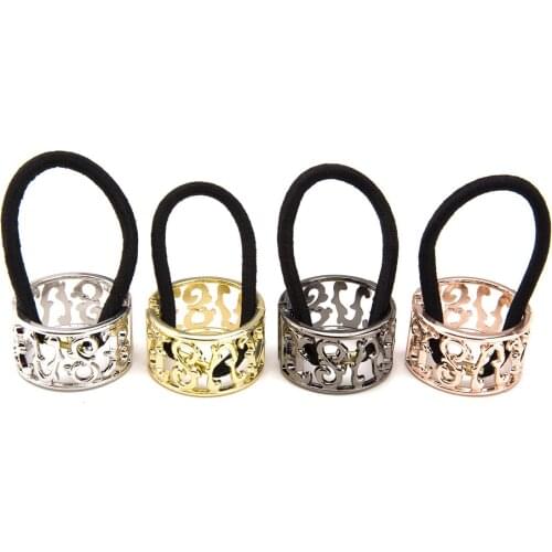 2021 Wholesale Retro Fashion Women Hair Accessories Metal Ponytail Buckle Punk Ponytail Holder Round Hair Ring Elastic Hairband