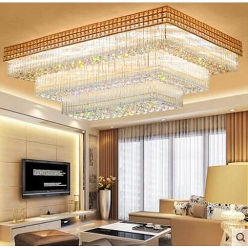 Rectangular crystal lamp atmospheric living room led remote control bedroom led ceiling lamp three crystal lamps European light
