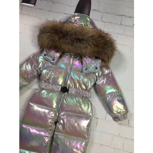 70cm-150cm Raccoon fur Outdoor 2021 winter down jacket child down coat overall children snowsuit girl outerwear suit jumpsuits