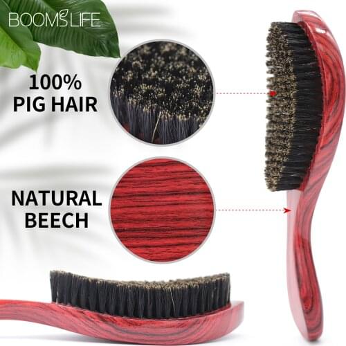 Brosse Barbe Beard Comb Medium Soft Boar bristle Wood Brush Beard Curve Palm Wave Brush Wood Beard brush 360 Wave Brush For Men