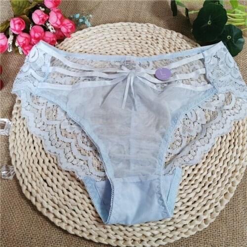Blue European and American style lace girls panties hot thin sexy gauze hollowed-out hot triangle cotton crotch womens panties