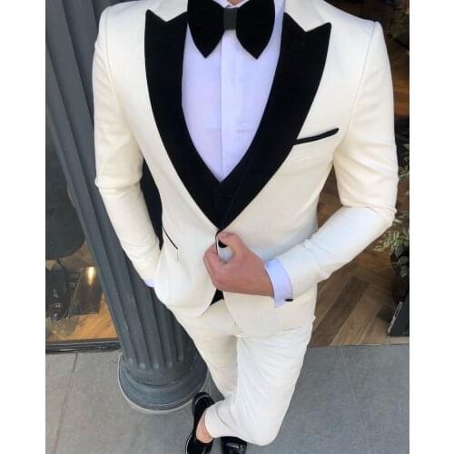 Costume Homme Mariage Silm\ Beige Groom Tuxedos Peaky Blinder Groomsmen Suits for Wedding (Jacket+Vest+Pants+Tie)