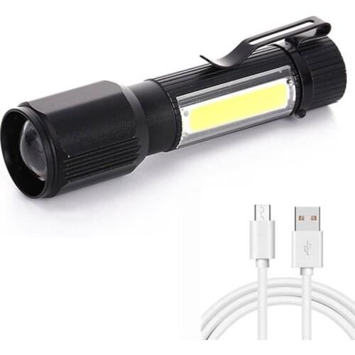5W COB XPE LED Emergency Flashlight USB Rechargeable Pocket Torch Light Zoomable Fishing Hiking Floodlight 3Modes Flash Warning