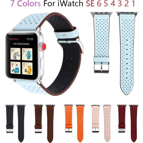 Breathable Leather Strap For Apple Watch 6 Band iWatch Series SE 5 4 3 38mm 42mm Sports Belt Bracelet Apple Watch Band 44mm 40mm