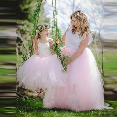2020 Outfits Pink Tulle Mother Daughter Skirt Kids Tutu Very Full Skirts Little Girl Solid Mesh Skirt Set Color