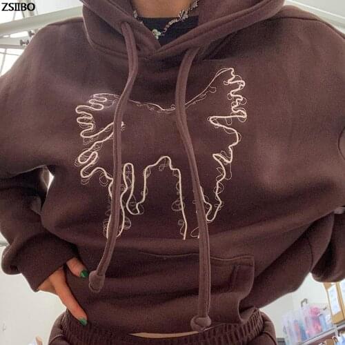 Women-clothing Sweatshirt brown For Womens Print gothic Winter y2k Hoodies Oversized Hooded Polyester Harajuku grunge clothes
