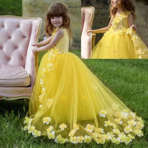 New Flower Girl Dresses for Wedding 3D Flowers Prom Ball Beauty Birthday Party Gowns With Train