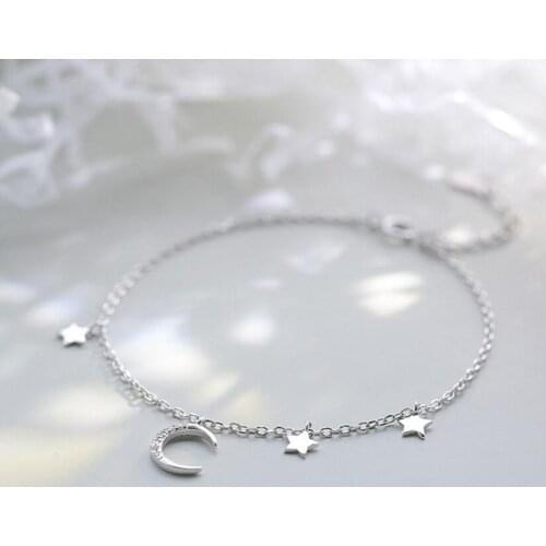 Sweet Moon Star Charm Bracelet 925 Sterling Silver Micro Cubic Zircon Pendant Bracelet For Women Gifts