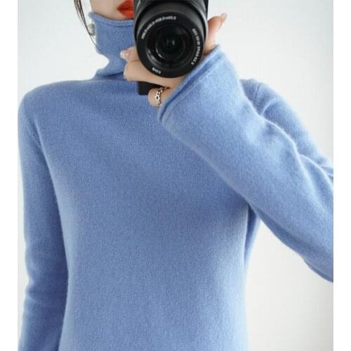 100% pure wool cashmere sweater woman high neck pullover casual knitted tops 2021 autumn and winter women jacket Korean fashion