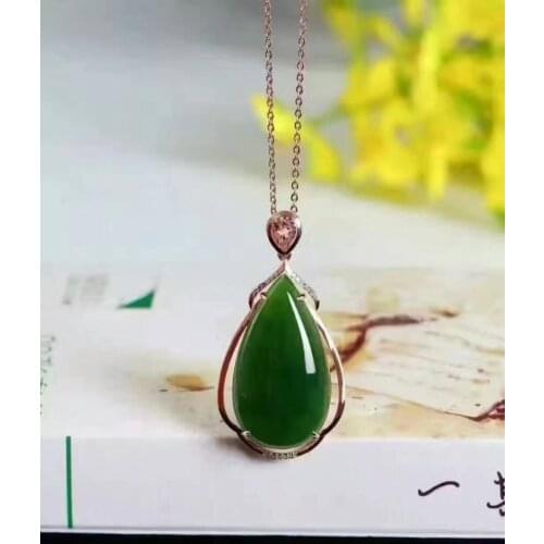 Natural green jasper Pendant natural gemstone pendant 925 sterling silver Fashion elegant big water drops girl gift jewelery